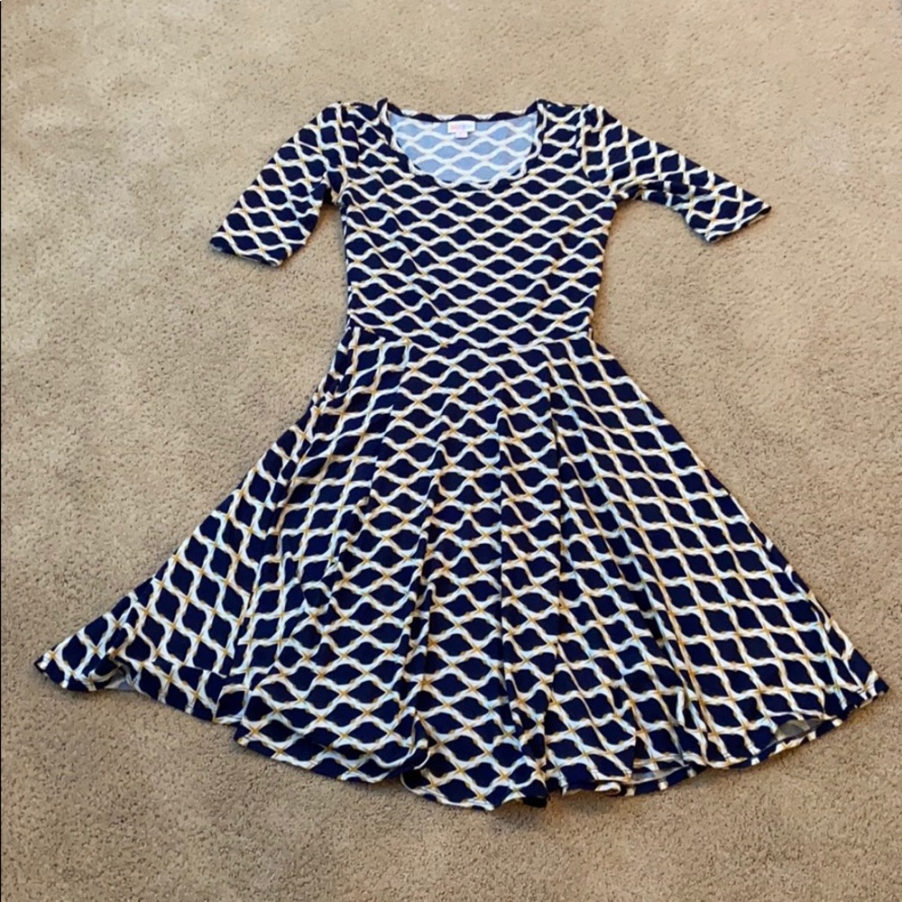 Lularoe Nicole small blue and yellow dress small